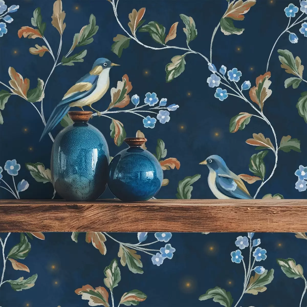 Bakgrund Bröst på grenar, nattblå bakgrund med gnistor a00858