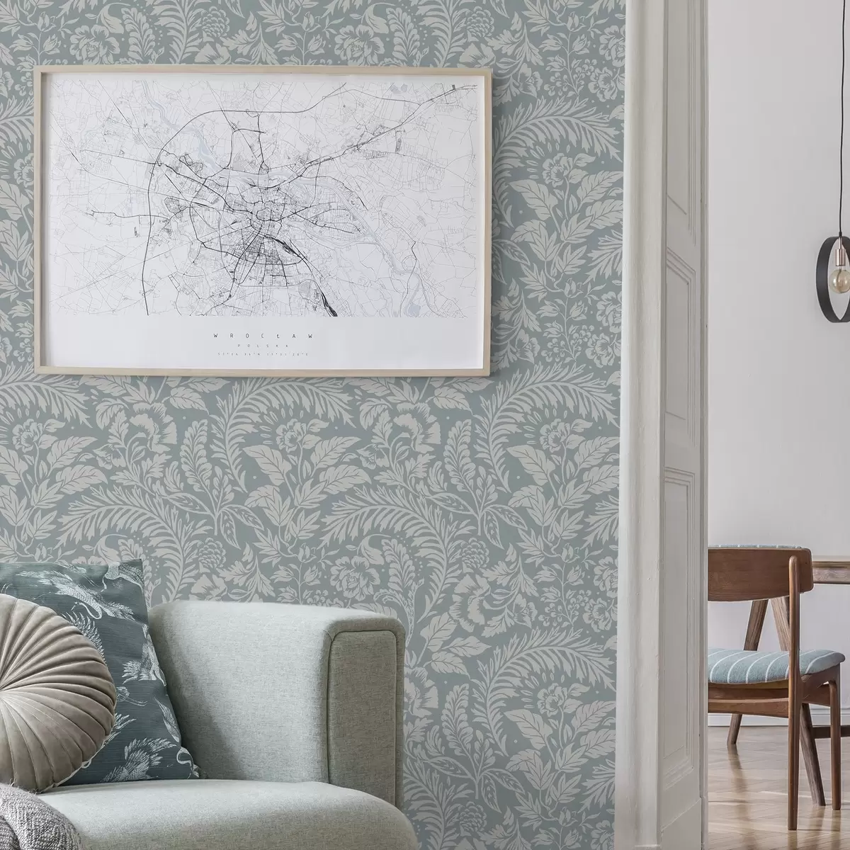 Bakgrund Monokromt blommönster på gråblå bakgrund a00859