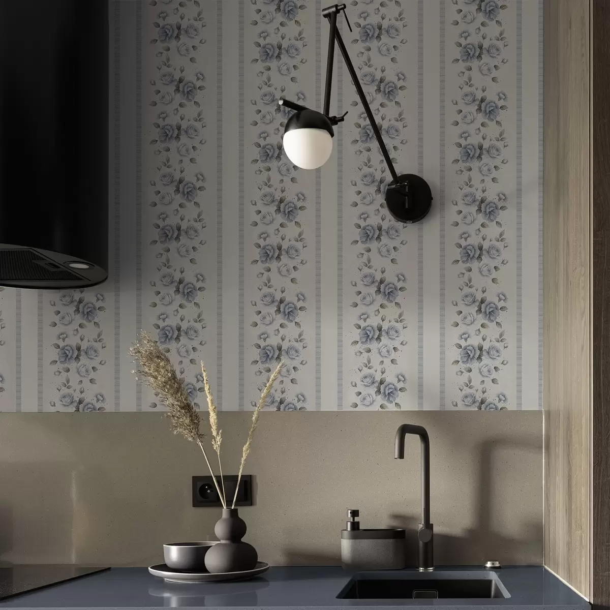 Bakgrund Blå rosor i vertikala band på ljus bakgrund a00860