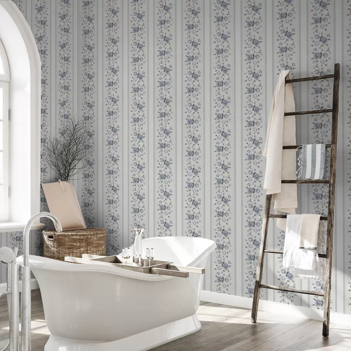 Bakgrund Blå rosor i vertikala band på ljus bakgrund a00860