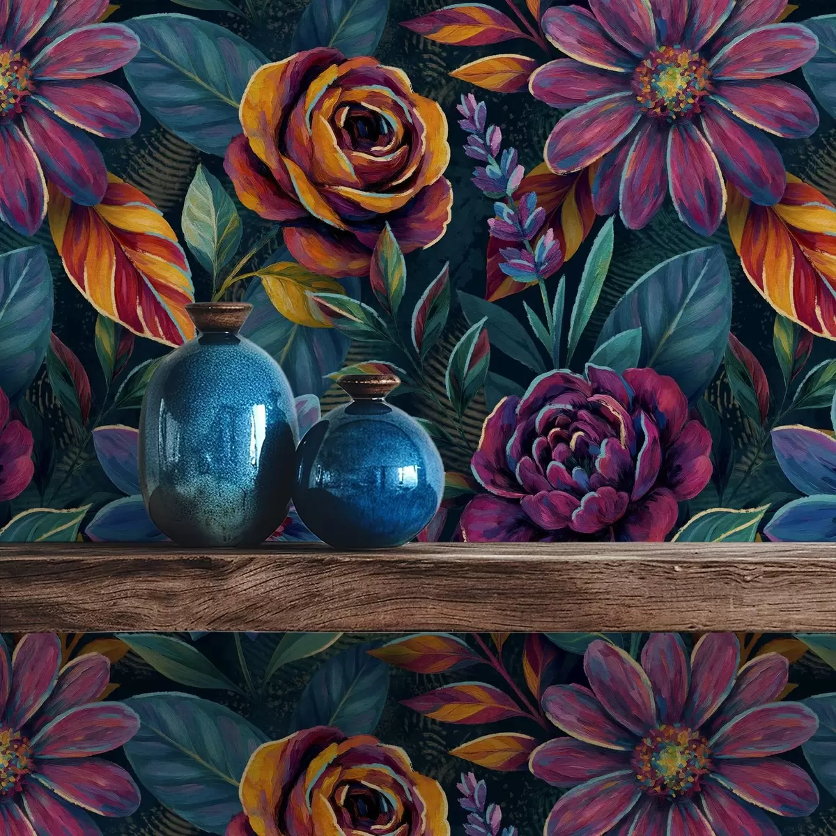 Bakgrund Livfulla blommor i juvelfärger på djup marinblå bakgrund a00871