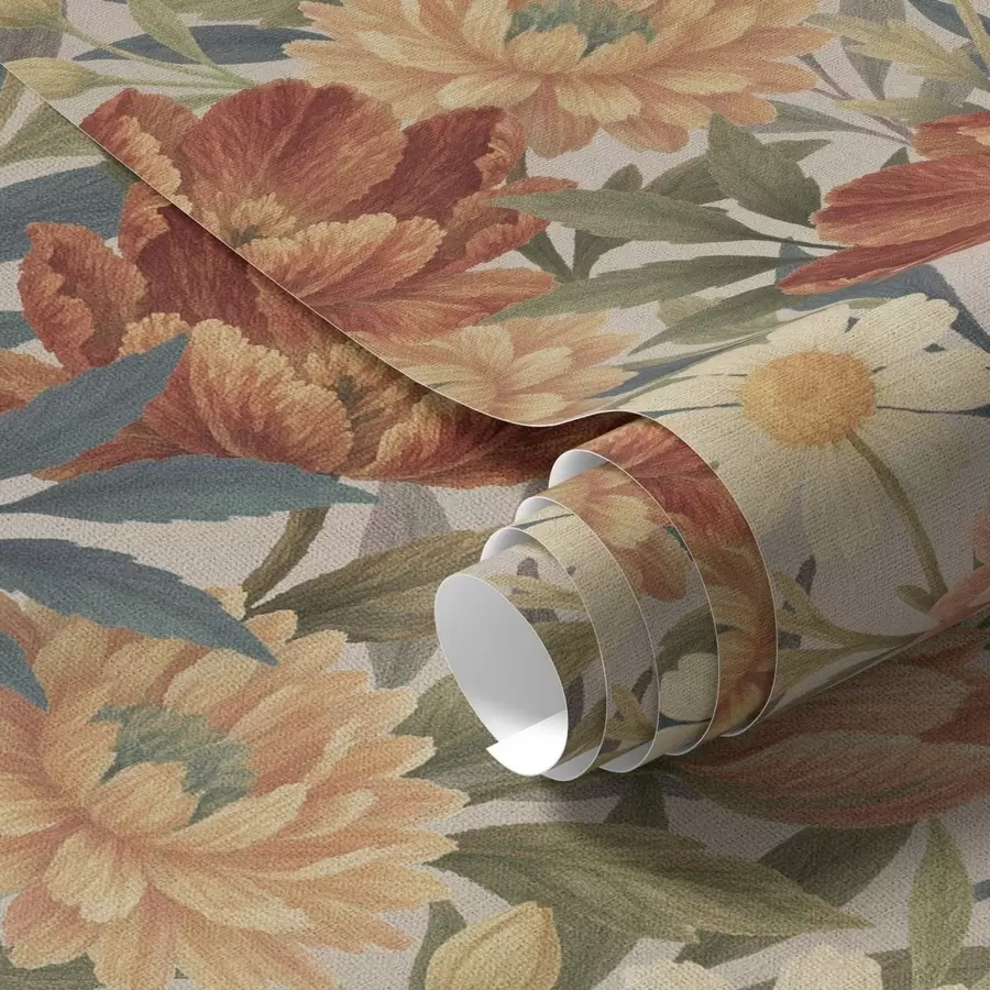 Fototapet Vintage trädgårdsblommor i varma terrakotta- och persikofärger a00874