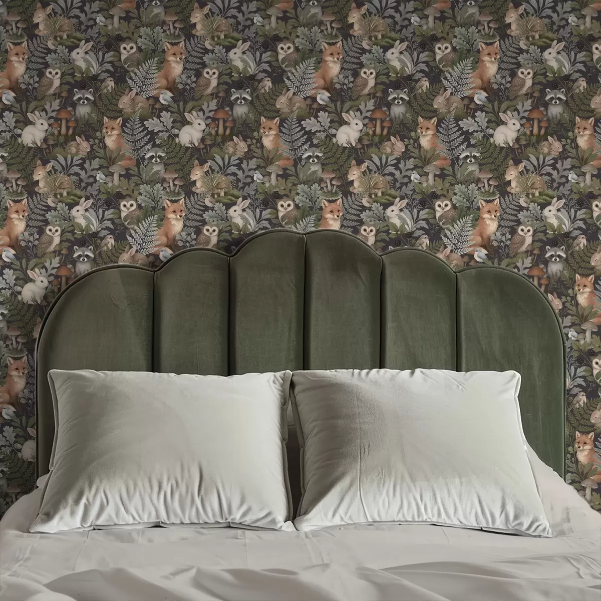 Bakgrund Skogsdjur och ormbunkar på djup kol a00880