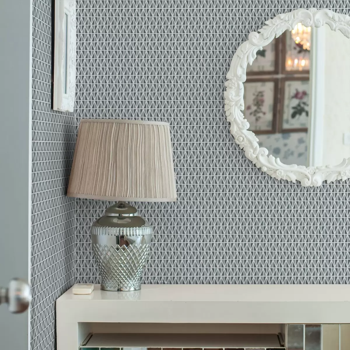 Bakgrund Fint vitt diamantmönster över dämpad blågrön färg a00903