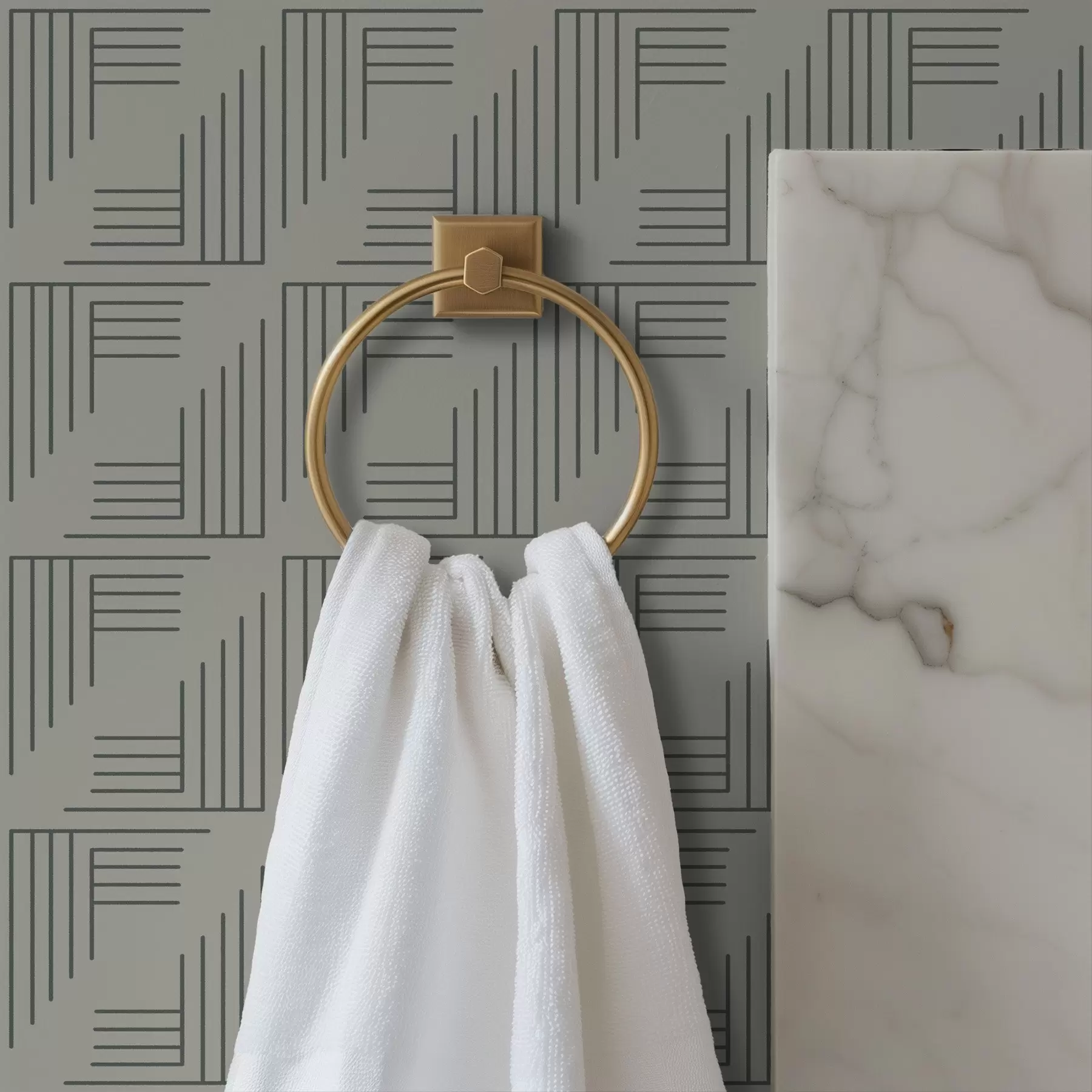 Fototapet Linjära hörnblock som bildar kvadrater i varmgrått a00907