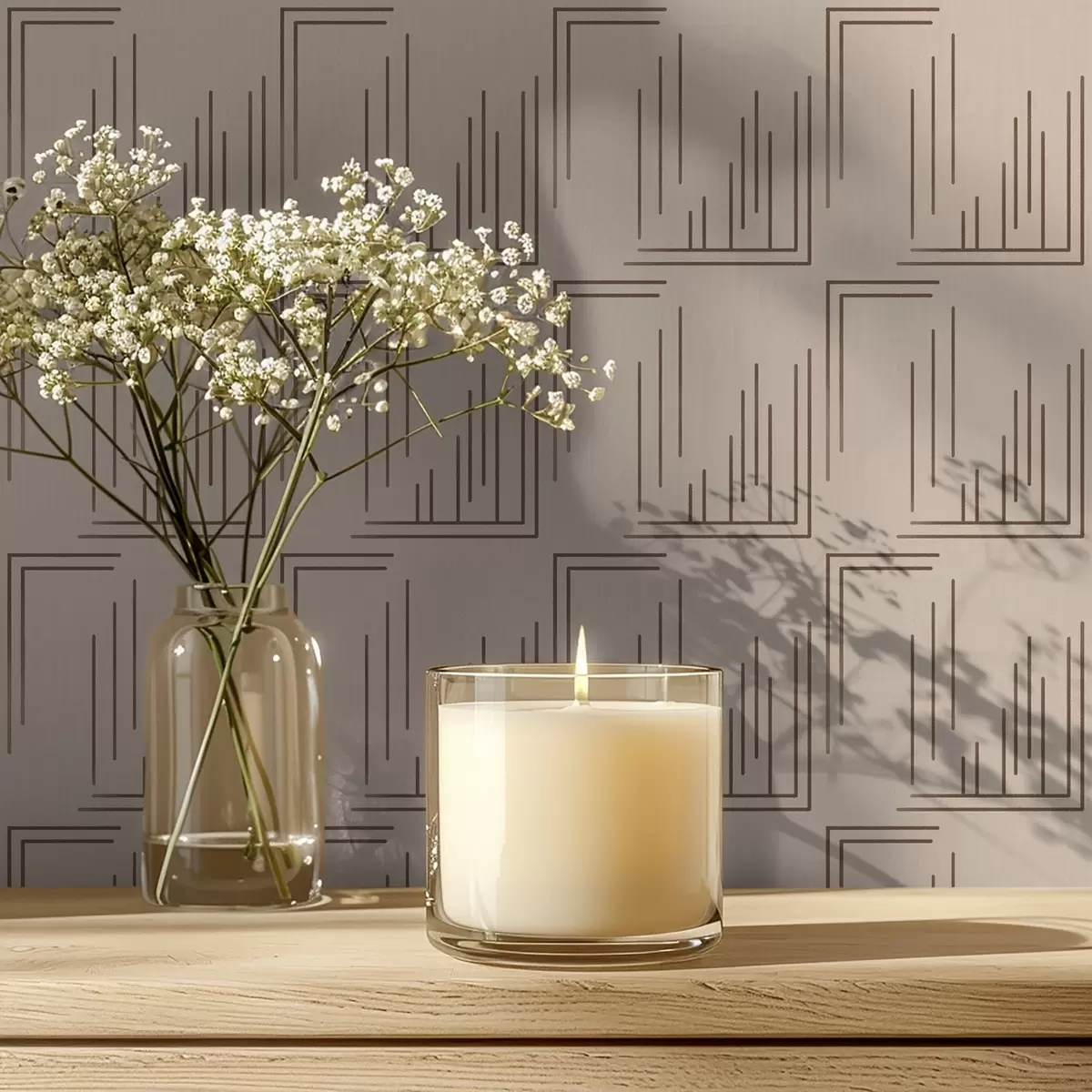 Bakgrund Kakao linjer hörn kvadrater på varm beige a00910