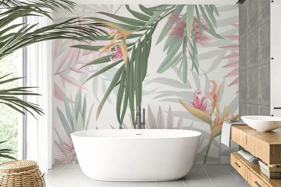 Fototapet Strelitzia i palmbladverk w04896v2