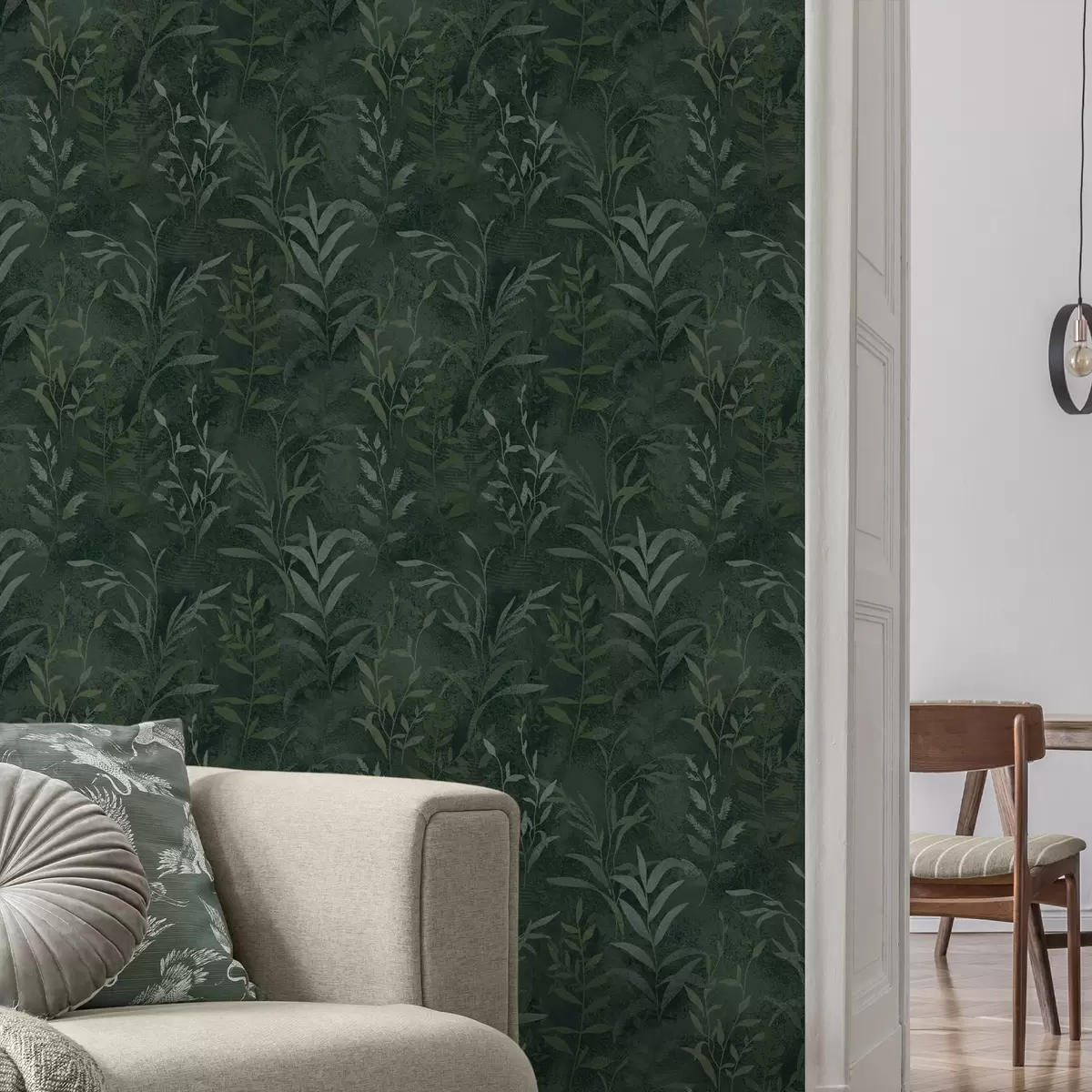 Bakgrund Mörkgrön bakgrund med genomskinliga bladgrenar a00888