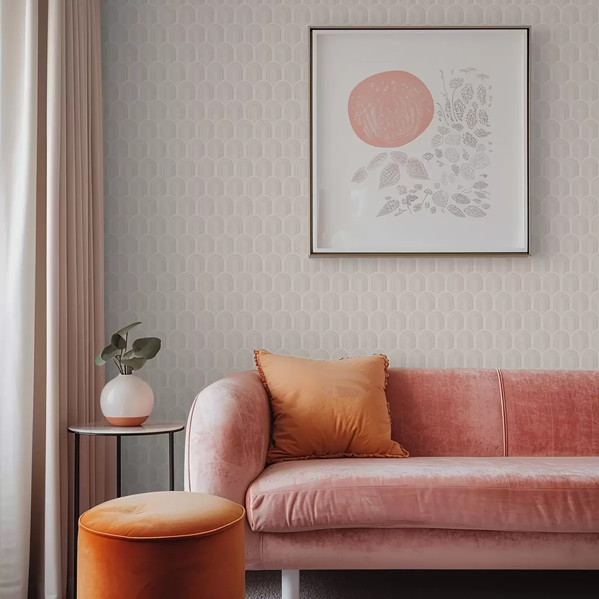 Bakgrund Rad med bågformade mönster i mjuka beige ränder, retrostil a00923