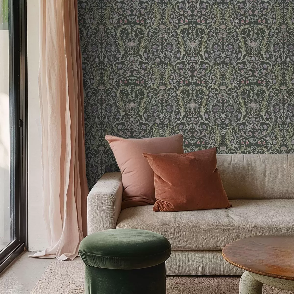 Bakgrund Symmetriskt blommönster på mörkgrön bakgrund a00928