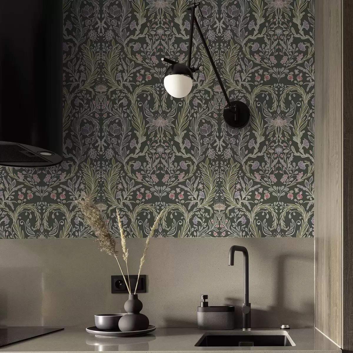 Bakgrund Symmetriskt blommönster på mörkgrön bakgrund a00928