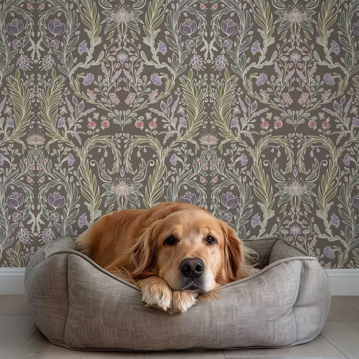 Bakgrund Symmetriska blommor och blad på en brungrå bakgrund a00928v2