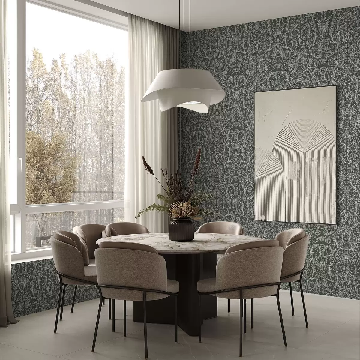 Bakgrund Linjärt blommönster på mörkgrön bakgrund a00929