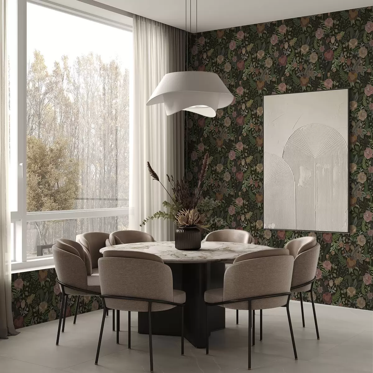 Bakgrund Rika blommor och grönska på en djup mörk bakgrund a00932