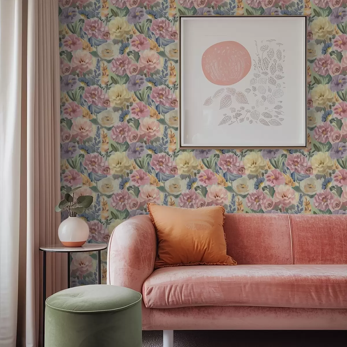 Bakgrund Pastellfärgade suddiga penselblommor, mjuk färgpalett a00954