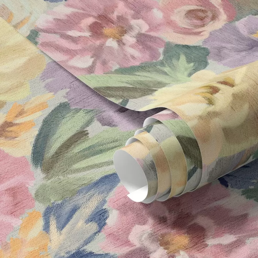 Fototapet Pastellfärgade suddiga penselblommor, mjuk färgpalett a00954