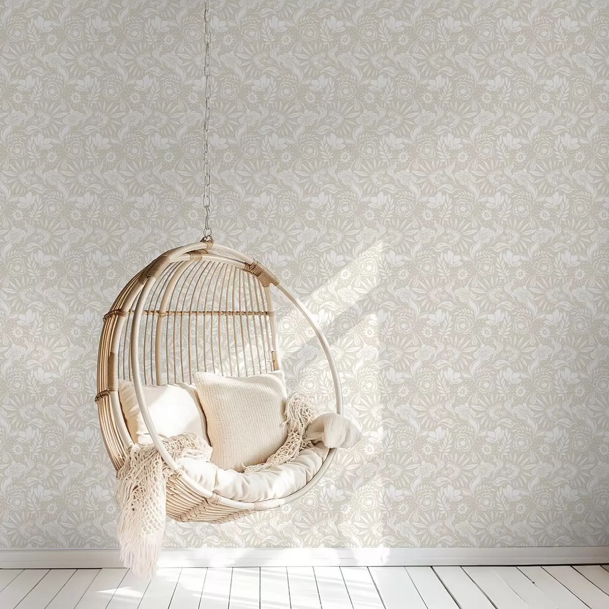 Bakgrund Vitt linjärt blommönster på beige bakgrund a00956