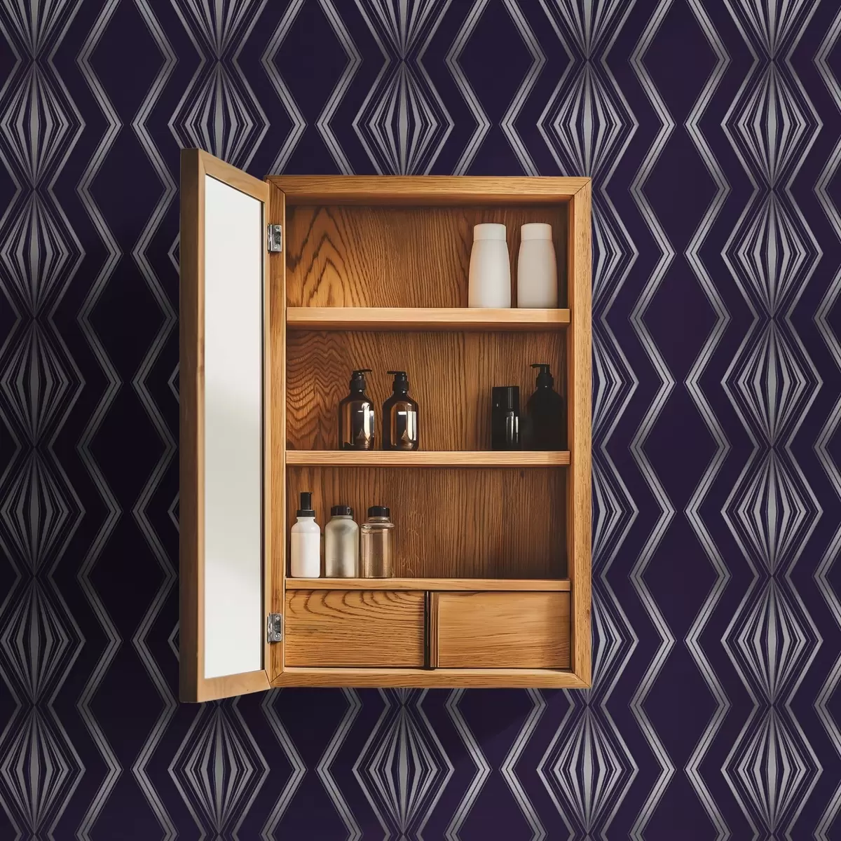 Bakgrund Rik violett bakgrund med diamanter och grå zigzaglinjer a00974v1