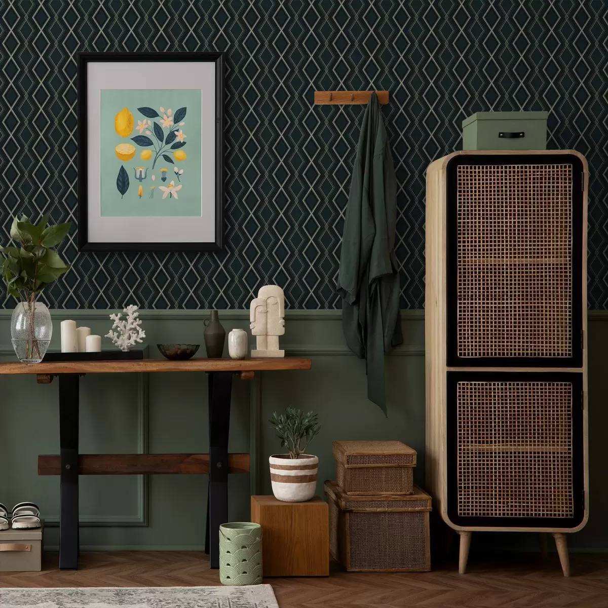 Bakgrund Mörk turkos bakgrund med ett upprepande diamantmönster a00975v1