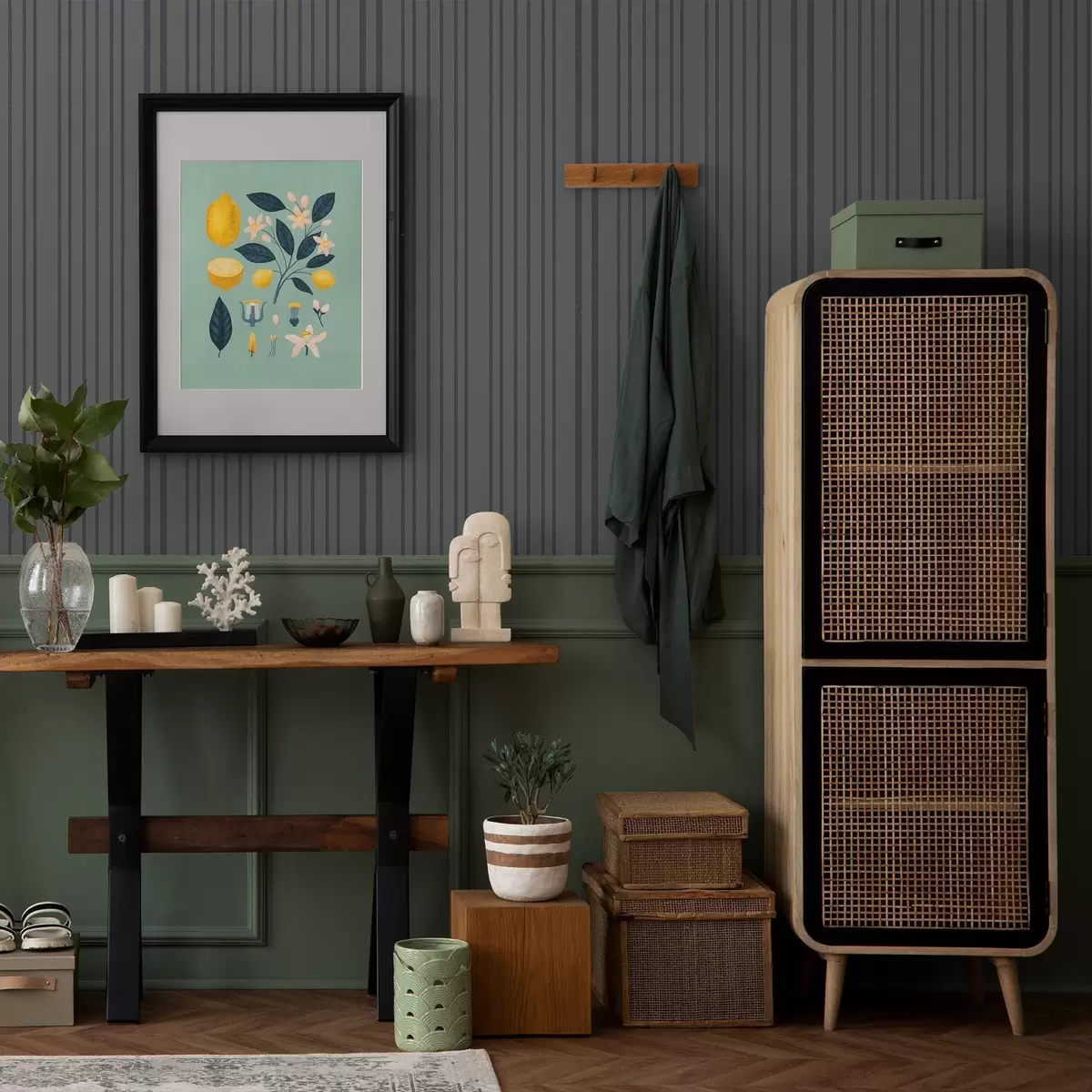 Bakgrund Mörkgrå bakgrund med vertikala texturerade ränder a00979v1