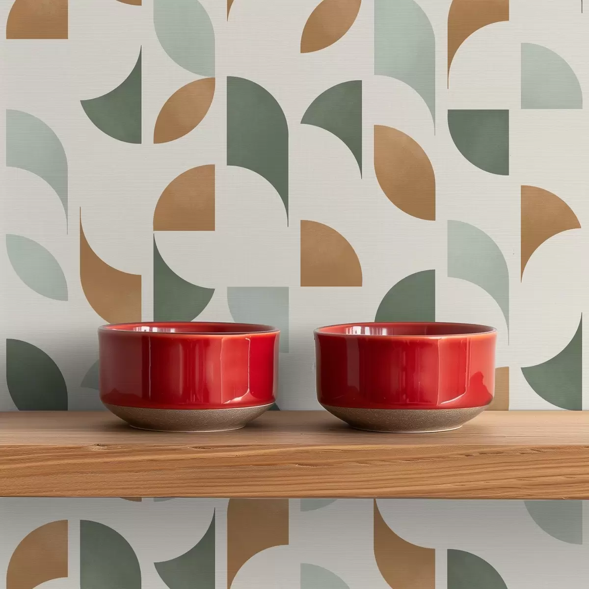 Bakgrund Abstrakta halvcirklar och blad i grönt och terrakotta a00985