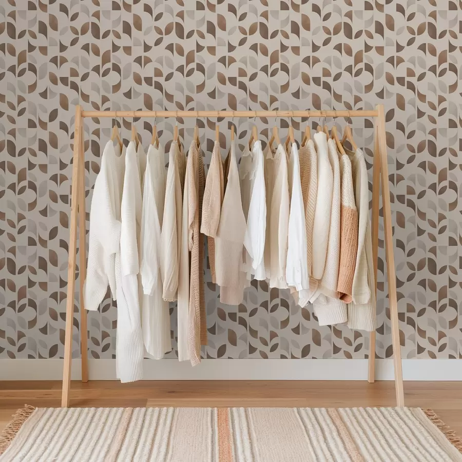 Fototapet Rytm av halvcirklar och blad i varma karamellbruna toner a00986v1