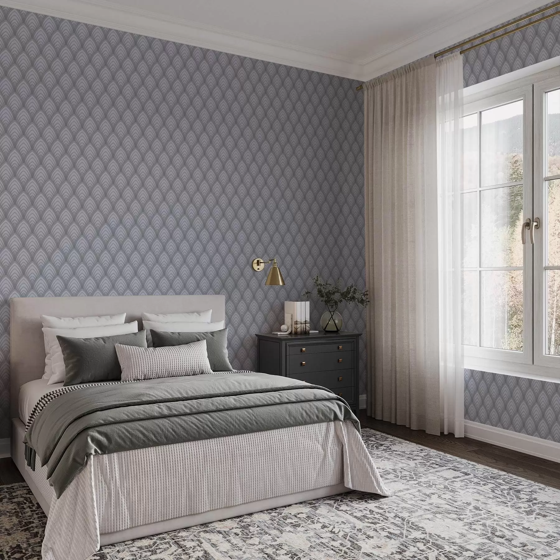 Fototapet Volymetriska gråskaleliknande bågar med en mjuk gradient a00989