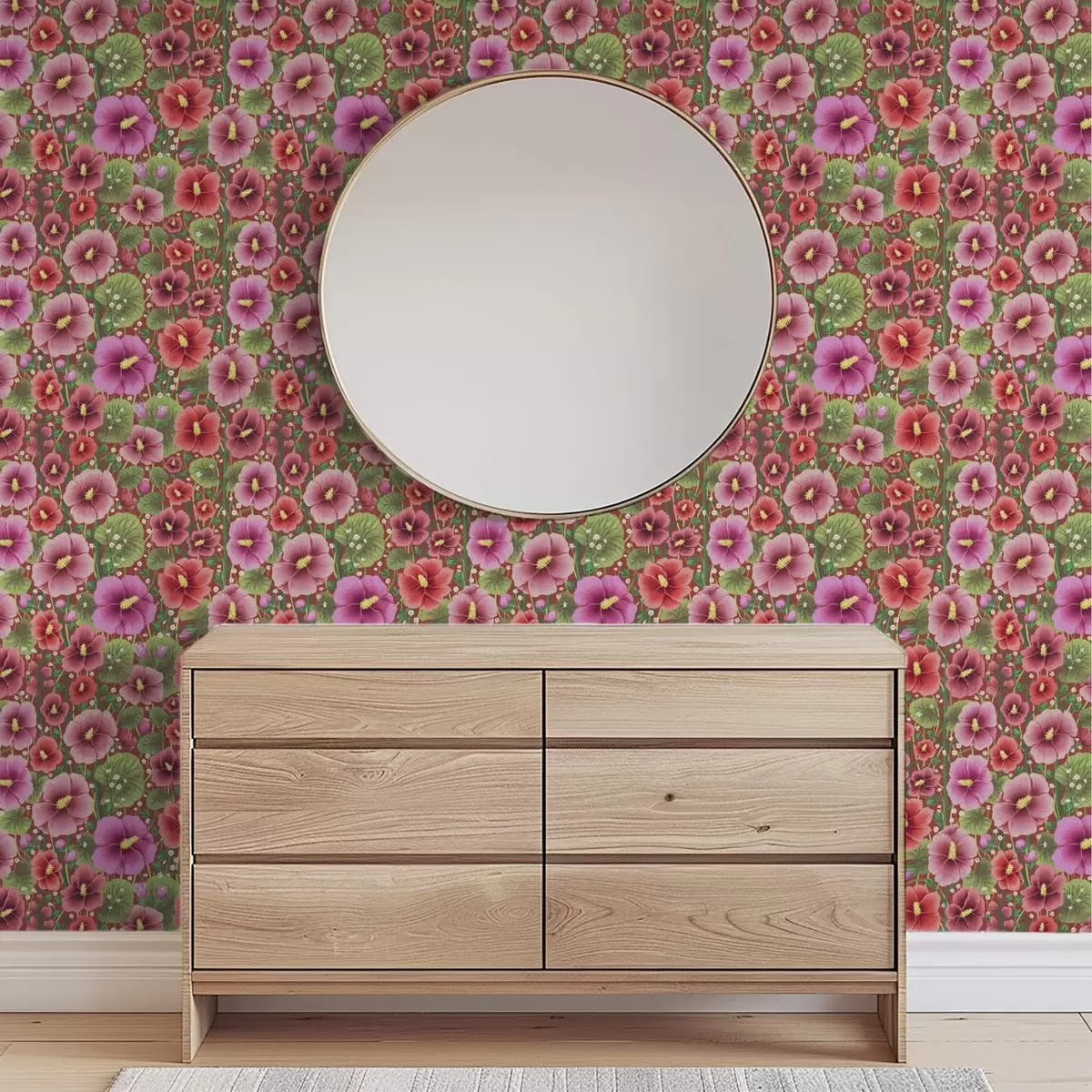 Bakgrund Blommande hibiskus på en varm brunröd bakgrund a00993v1