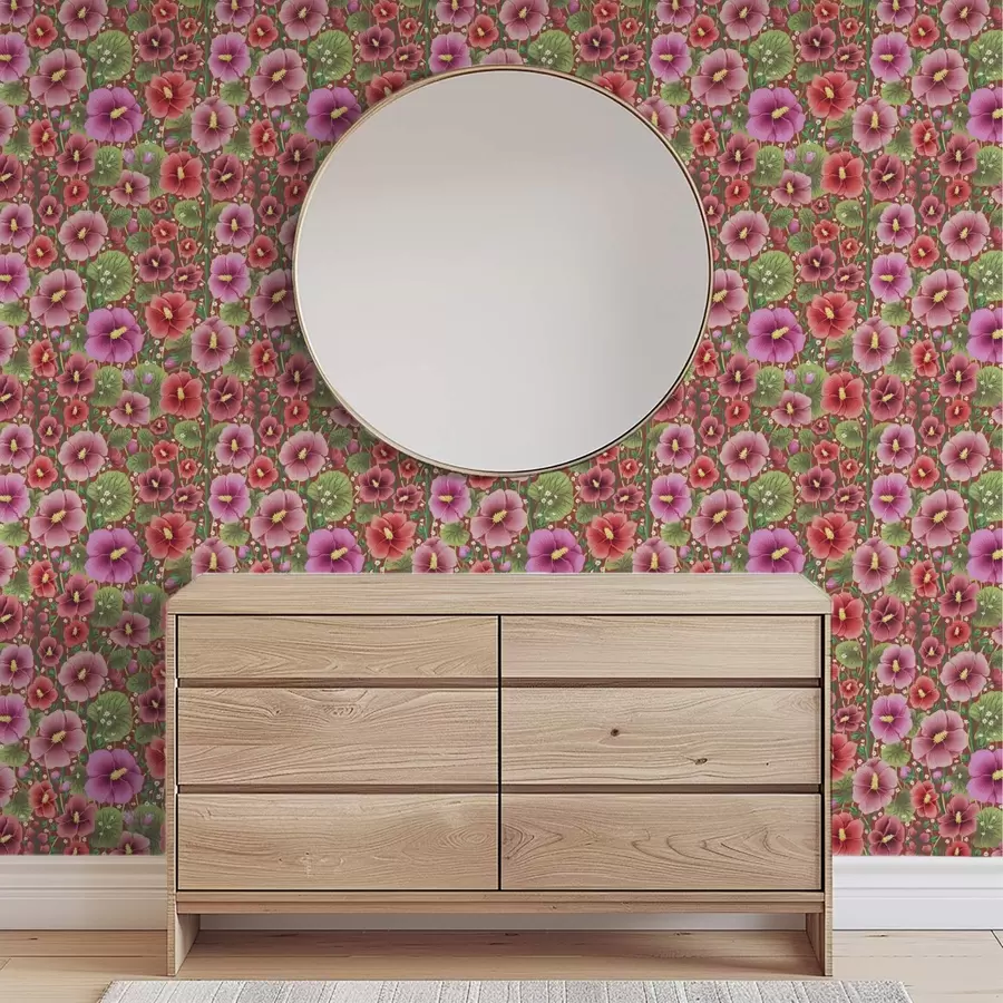 Fototapet Blommande hibiskus på en varm brunröd bakgrund a00993v1