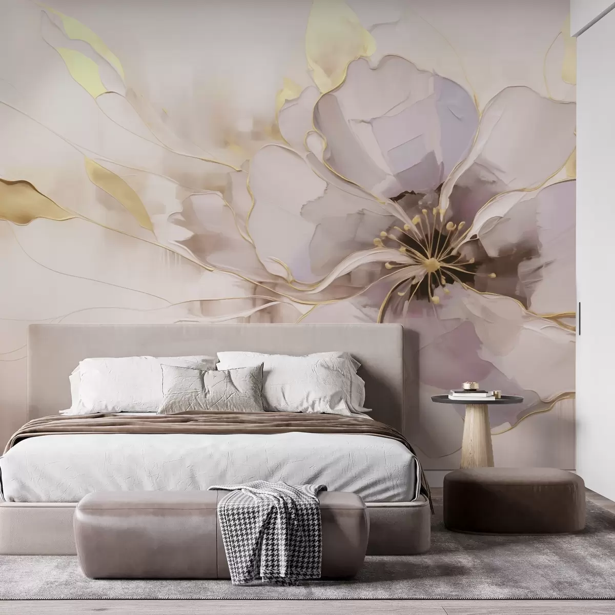 Fototapet Blå blomma med gula accenter i abstrakt penseldragstil w09505