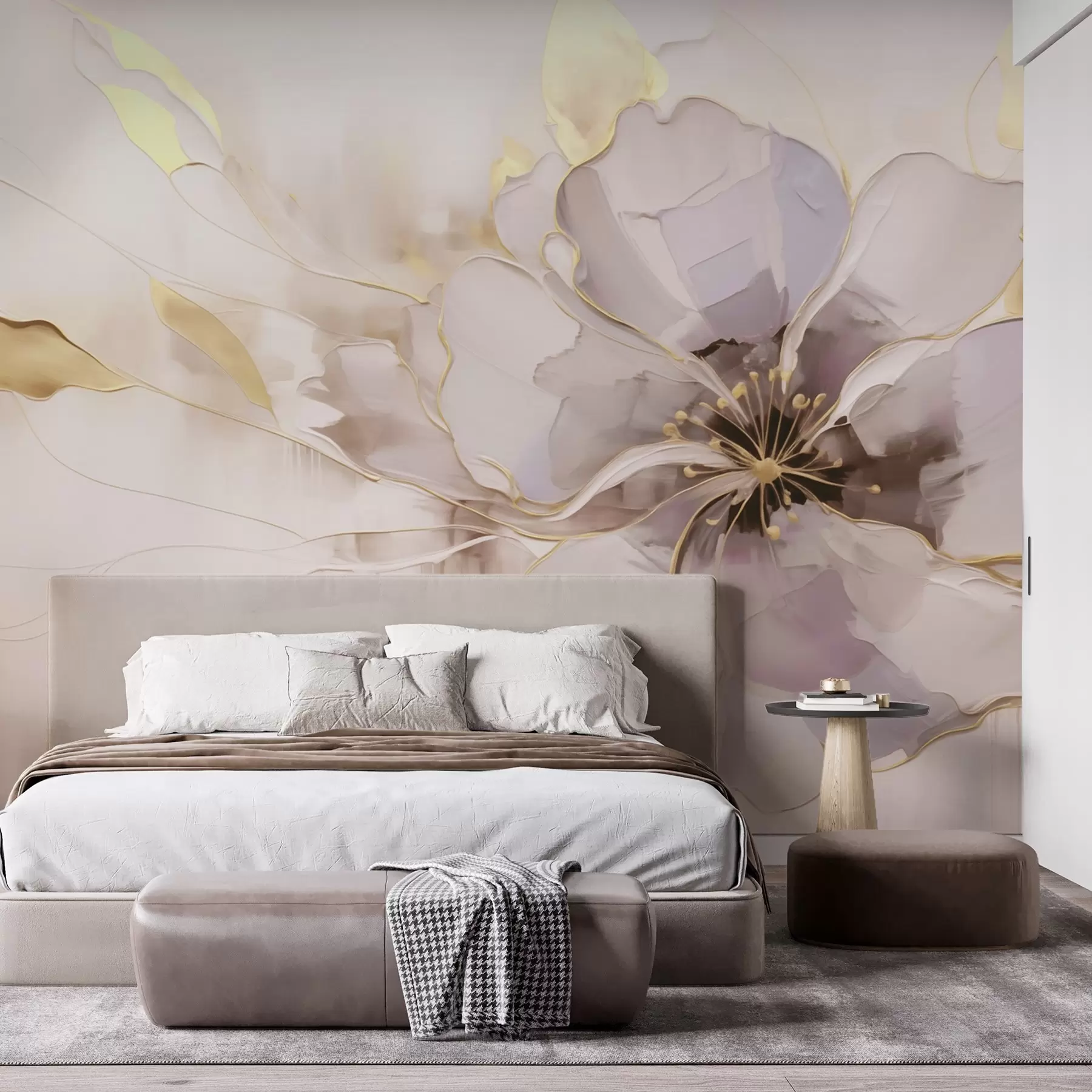 Fototapet Blå blomma med gula accenter i abstrakt penseldragstil w09505