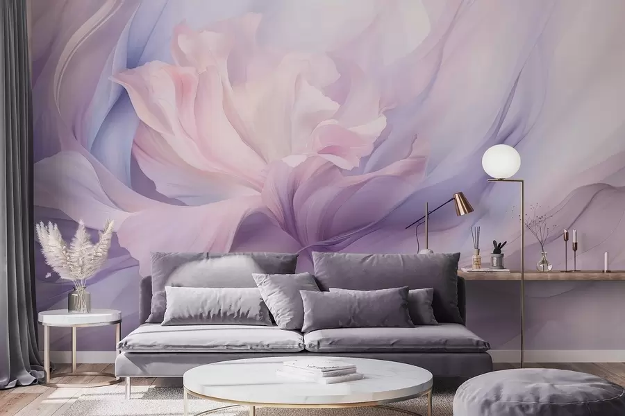 Fototapet Mjukt blombladsdimma: en luftig blomma i en pastelllila dimma w09517