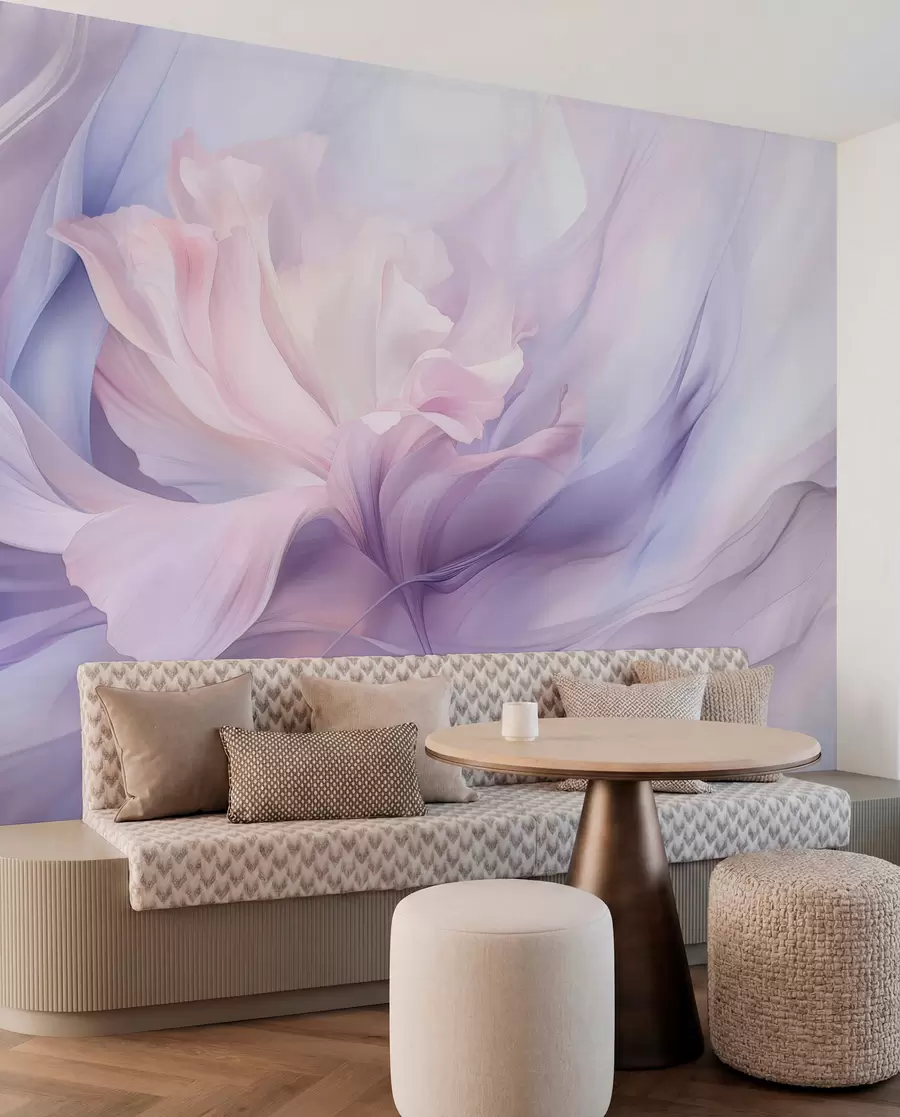 Fototapet Mjukt blombladsdimma: en luftig blomma i en pastelllila dimma w09517