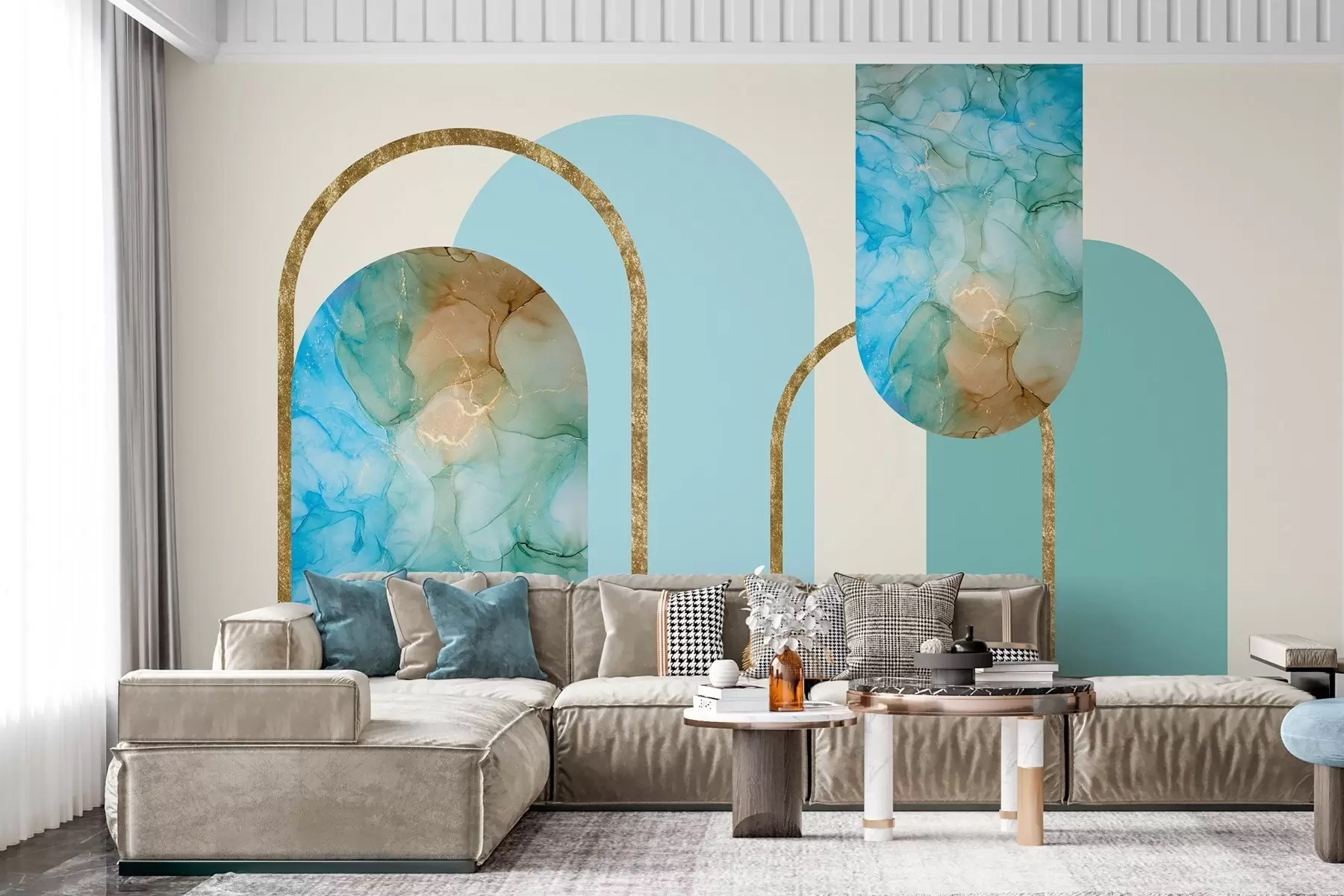 Fototapet eleganta valv med imiterad marmor i art déco-stil w04879