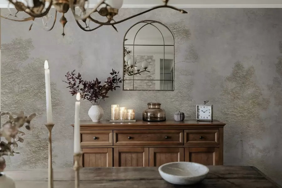 Fototapet Dimskog med en vit häger och mjuk textur w04953