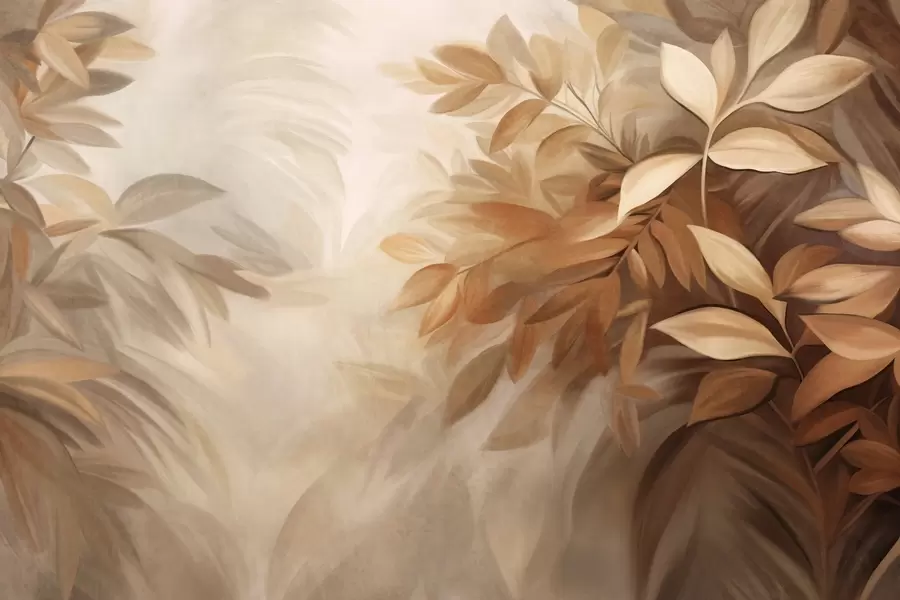 Fototapet Bruna och beige blad med mjuk, suddig textur, i en målerisk stil med synliga penseldrag w09584