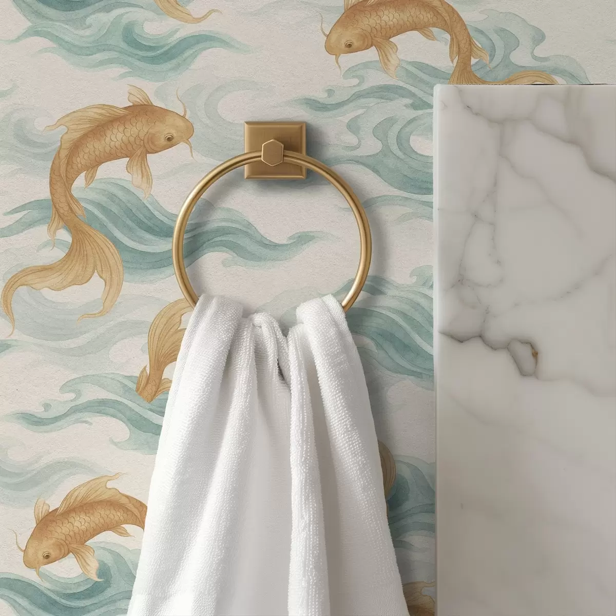 Bakgrund Amber koi fisk simmar bland mjuka turkosa vågor a00894