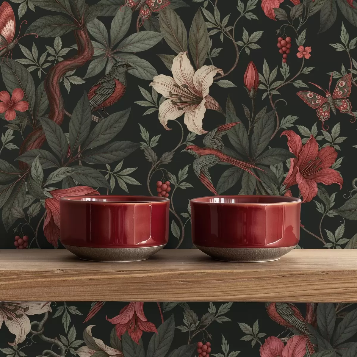 Bakgrund Mörka djungelblommor med fåglar och fjärilar a00895