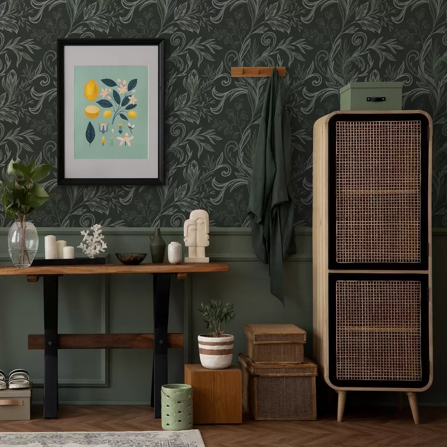 Fototapet Djupa skogsblad i kritvita gröna toner a00935v2