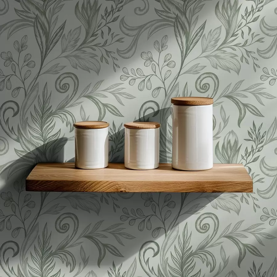 Fototapet Mjuka mintfärgade blad med delikata grågröna linjer a00935v3