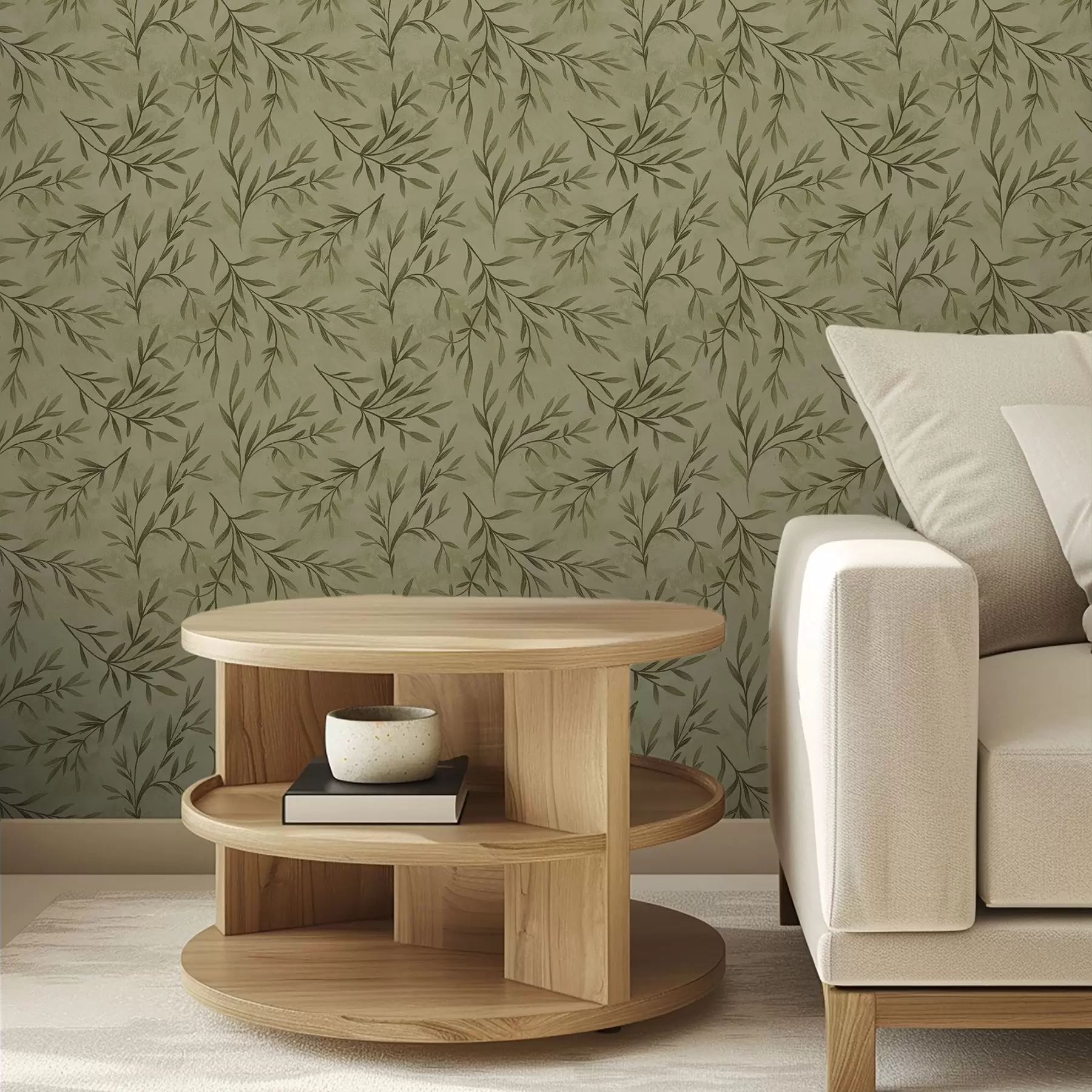 Fototapet Olivkvistar på en dämpad gulgrön texturerad bakgrund a00936