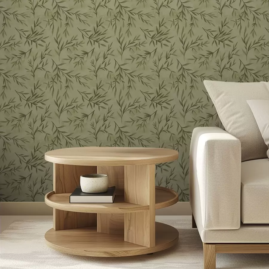 Fototapet Olivkvistar på en dämpad gulgrön texturerad bakgrund a00936