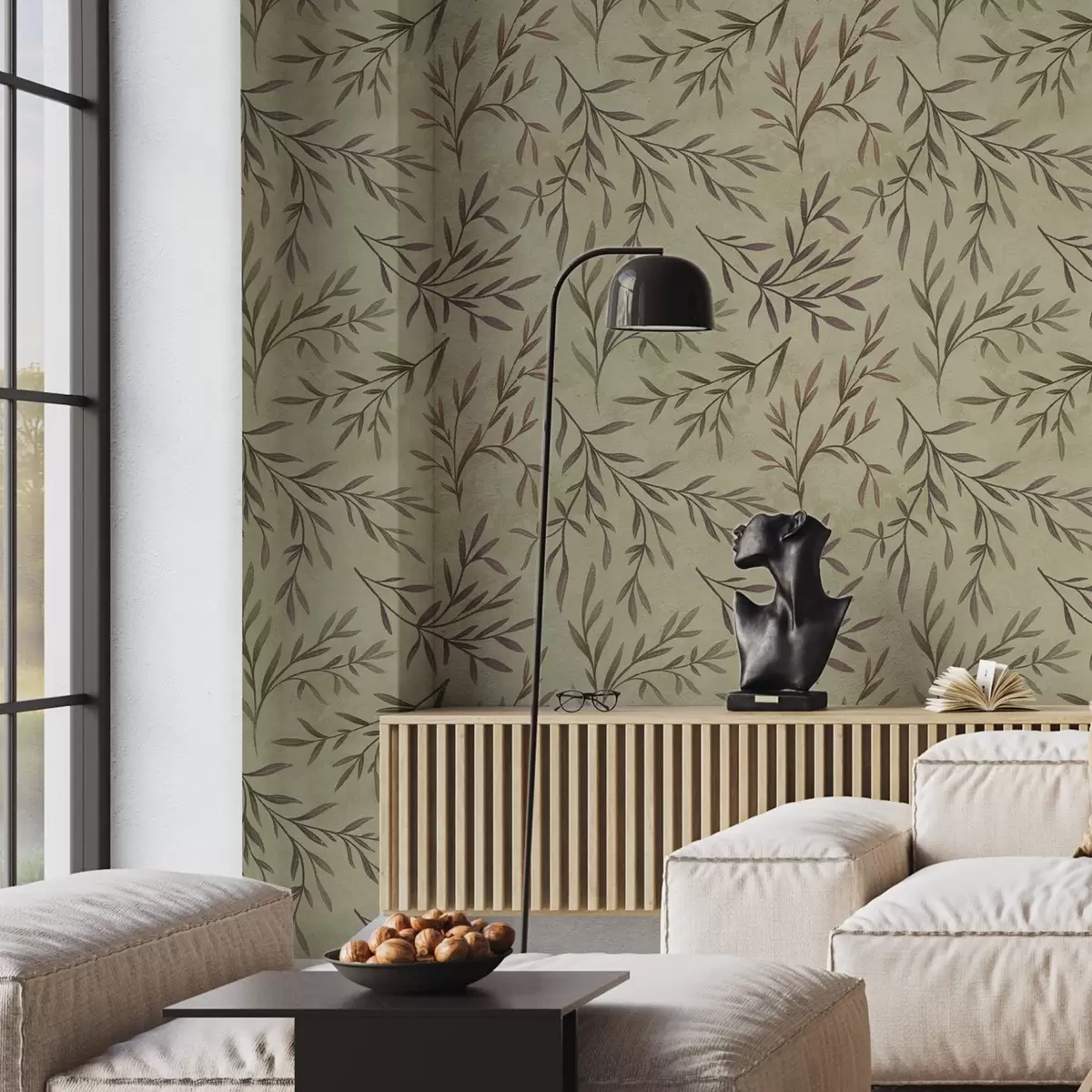 Bakgrund Lila och gröna grenar med blad på en varm bakgrund a00936v4