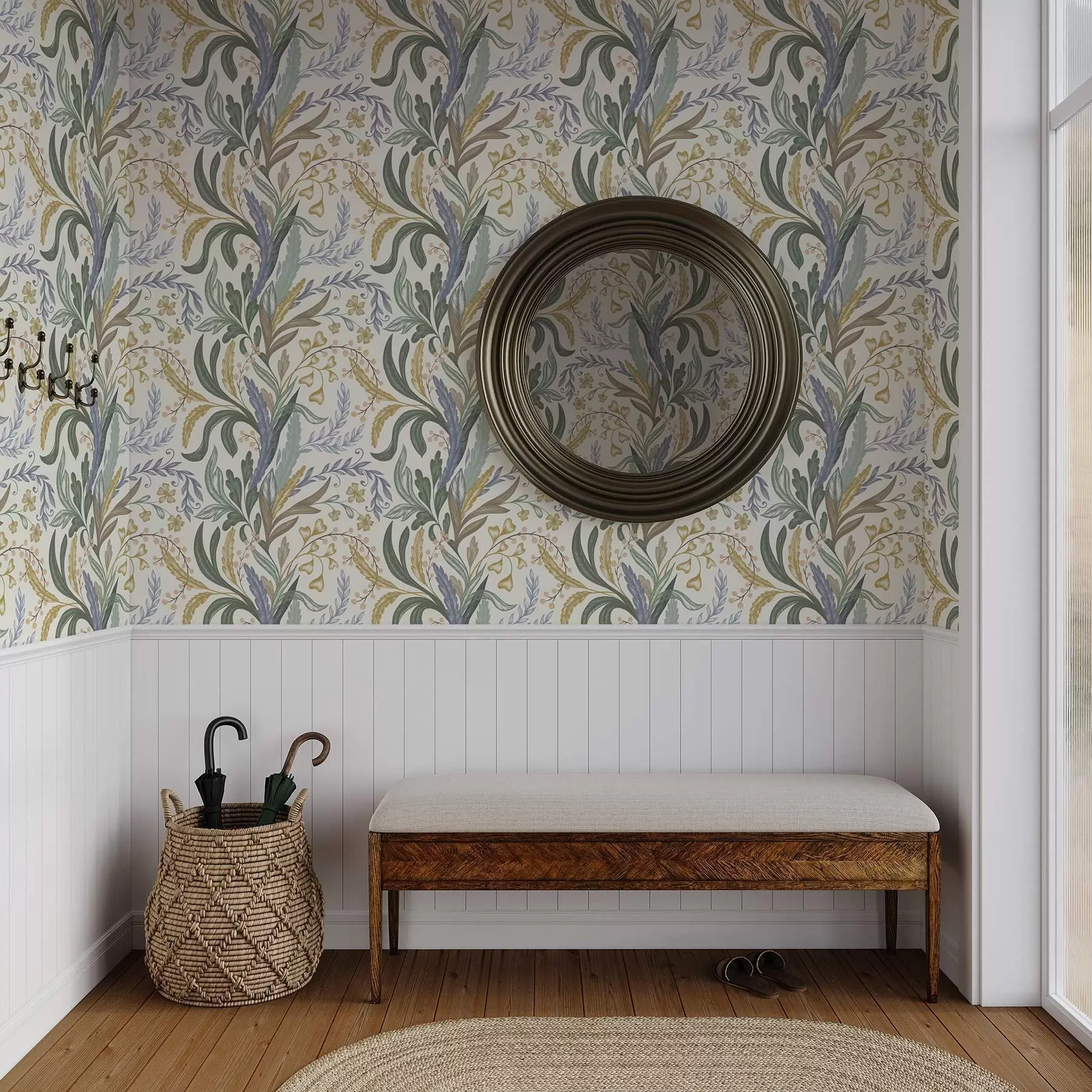 Fototapet Frodig blommig dekoration i mjuka pastellfärger a00939