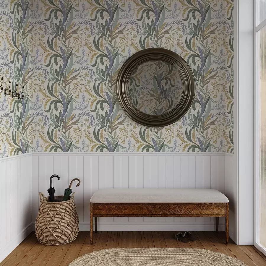 Fototapet Frodig blommig dekoration i mjuka pastellfärger a00939