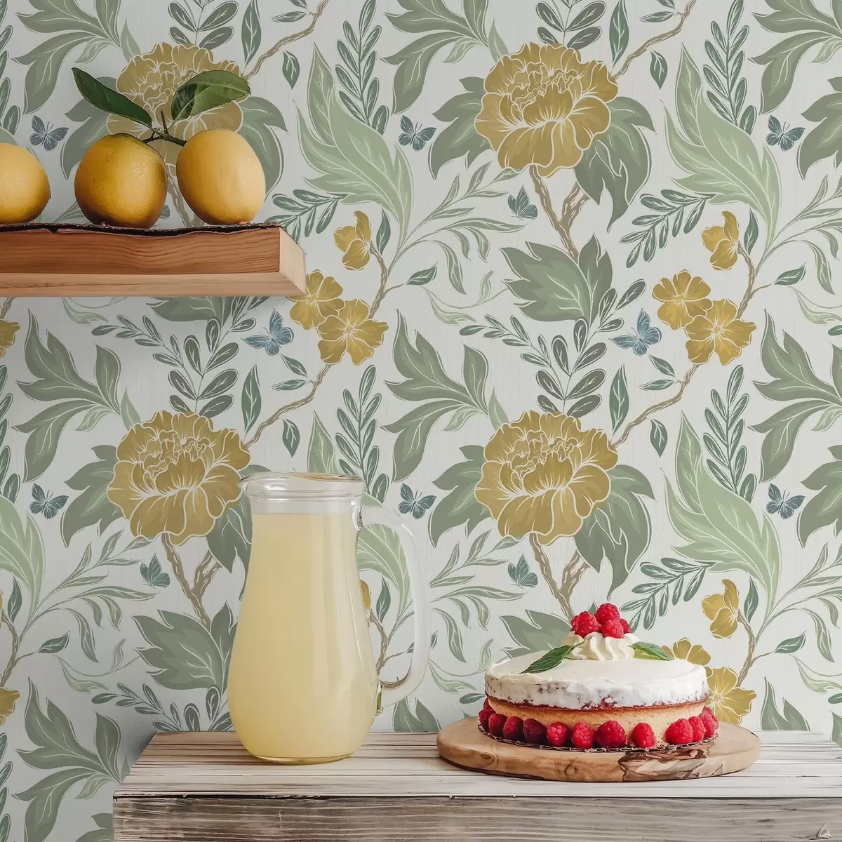 Bakgrund Stora gula pioner och grönska på ljus bakgrund a00941