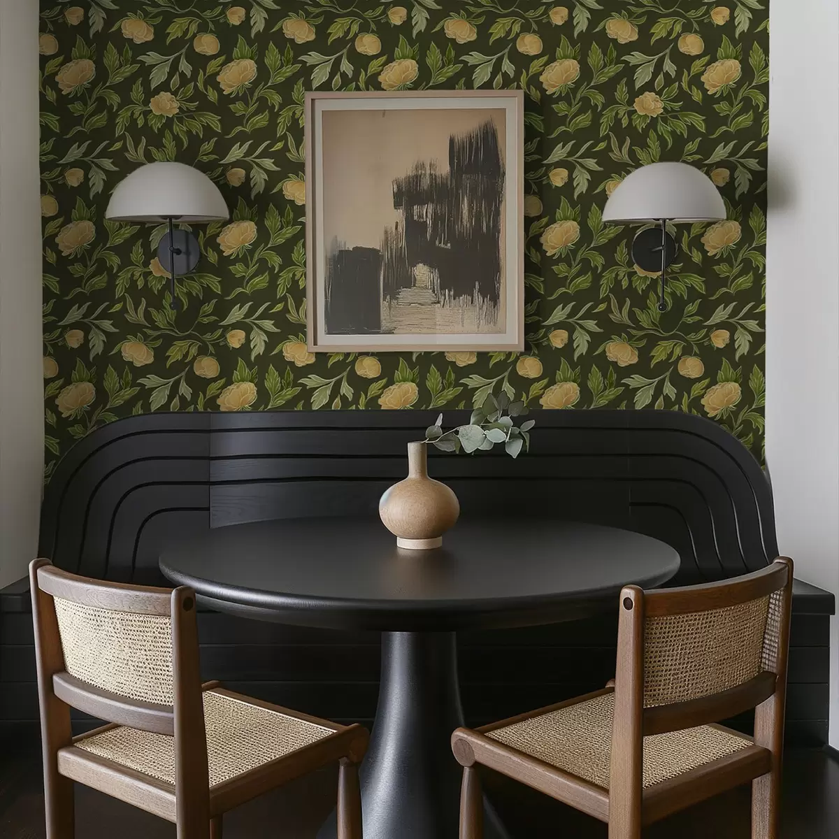 Bakgrund Gula pioner på en mörkgrön bakgrund a00942v1