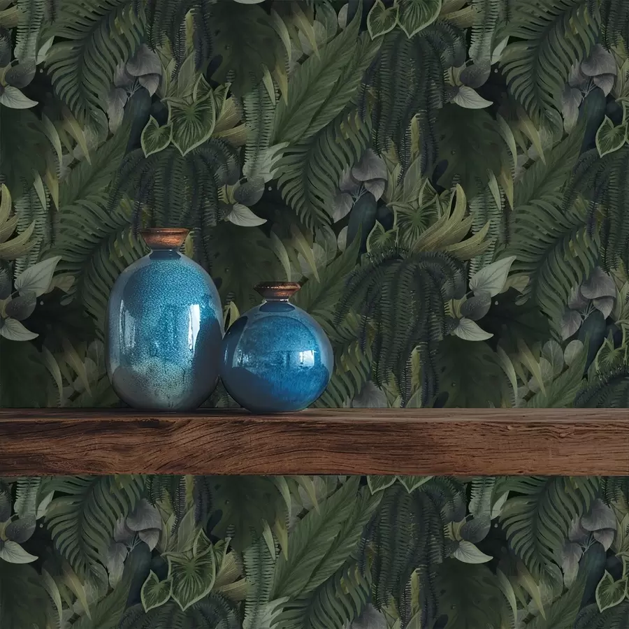 Fototapet Tätt tropiskt lövverk i djupgröna snår a00943