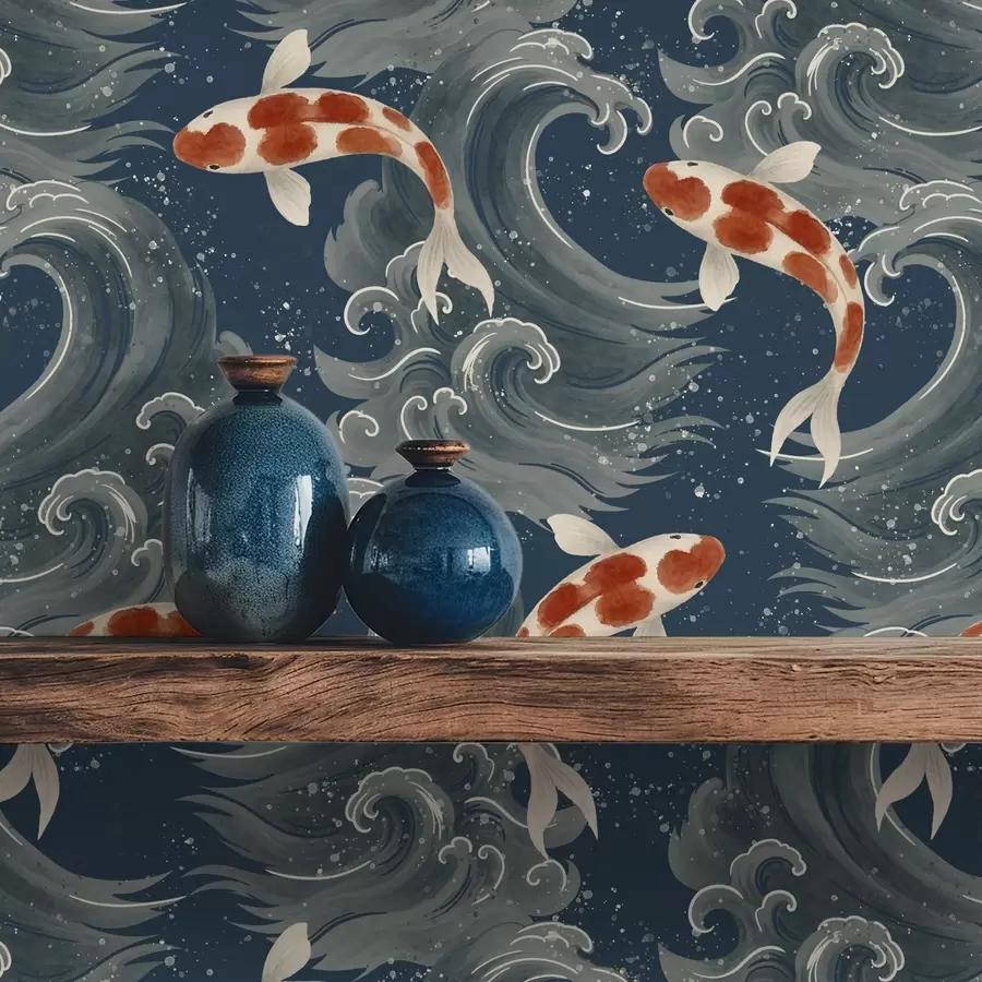 Fototapet Koi-fiskar som simmar bland dramatiska havsvågor a01019