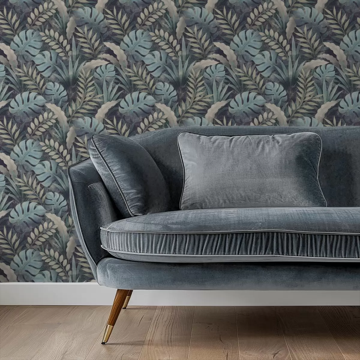 Bakgrund Tropiskt bladverk i svala blågröna toner a01035